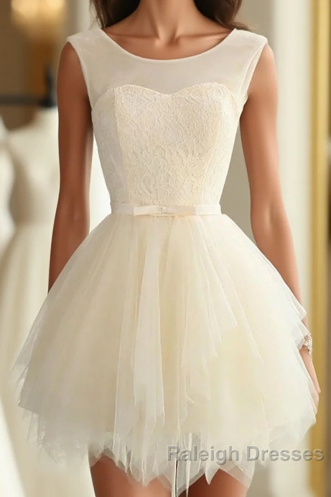 Cute A Line Tulle Round Neck Mini Prom Dress, Cheap Evening Dress