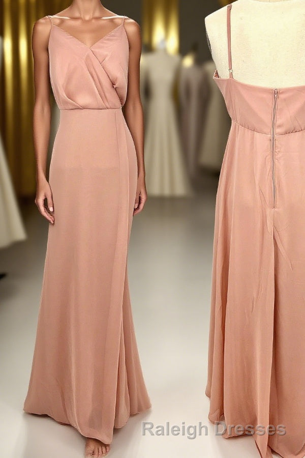 Straps Blush Pink Chiffon Straps Long Bridesmaid Dress Main image