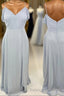 Off the Shoulder Light Blue Chiffon Long Bridesmaid Dress