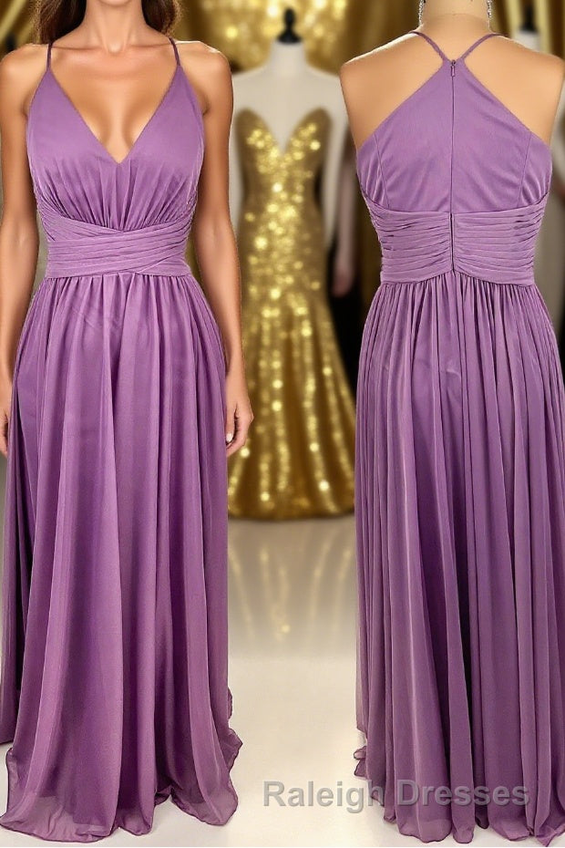 Purple Straps A-line Long Bridesmaid Dress Main image