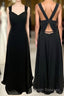 Princess Black Chiffon A-line Long Bridesmaid Dress