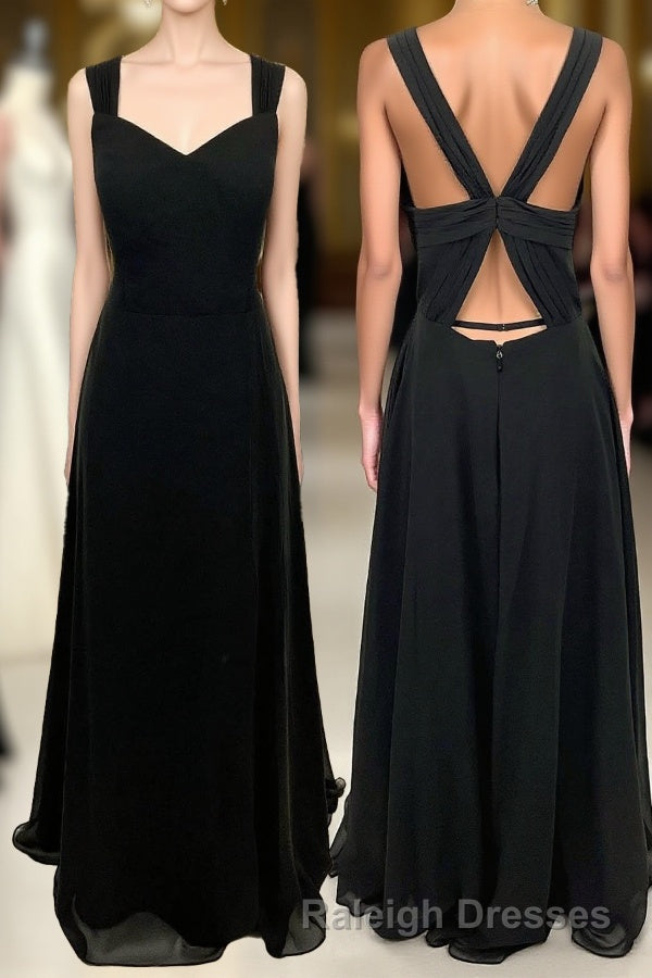 Princess Black Chiffon A Line Long Bridesmaid Dresses Main image