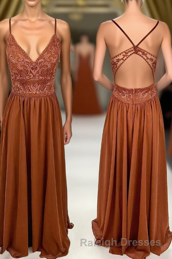 Rust Orange Lace and Chiffon A-line Long Bridesmaid Dress Main image