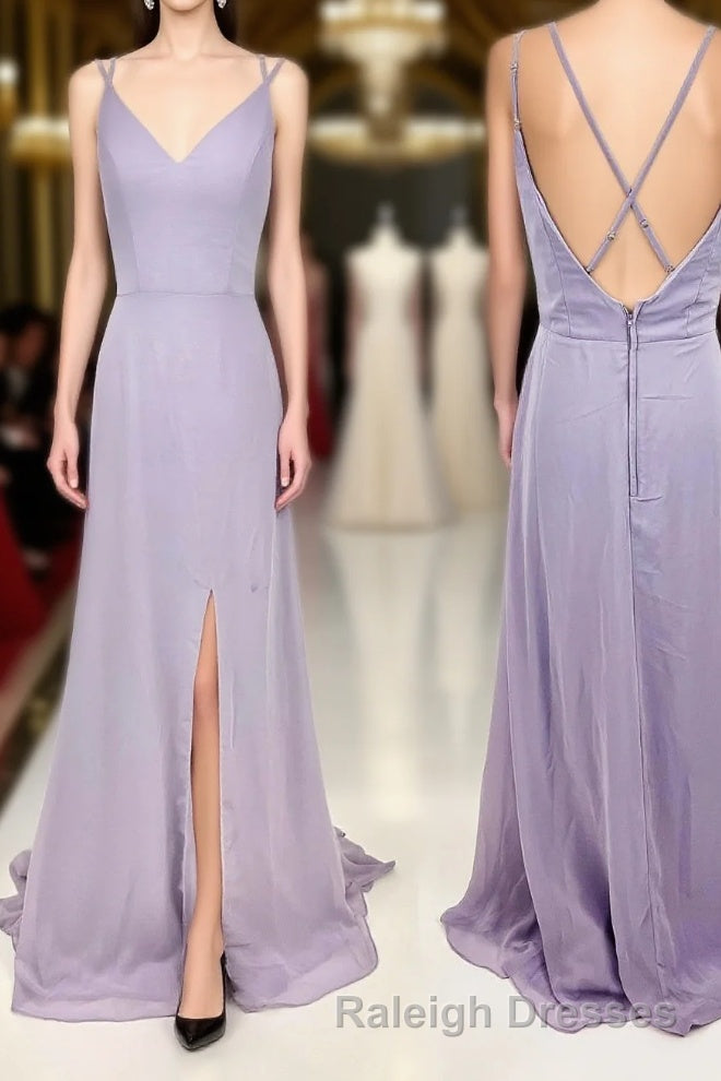 Double Straps Light Purple A Line Long Bridesmaid Dresses Main image