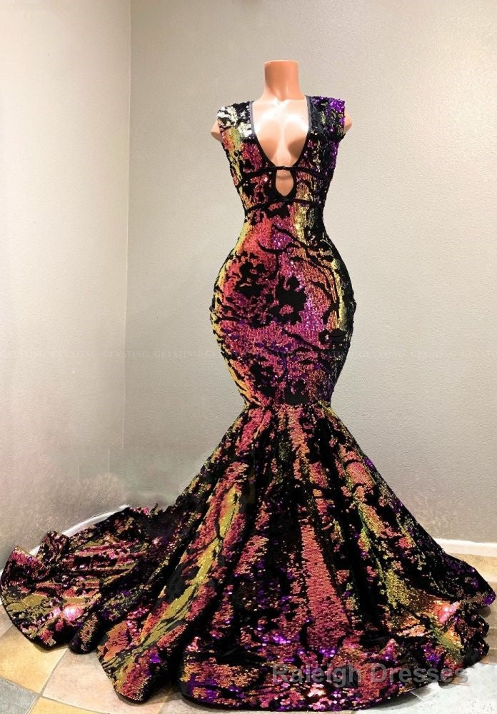 Radiant Sequins V-neck Sleeveless Court Train Mermaid Prom Dresses Secondary image