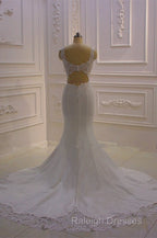 Real Long Vintage Lace Wedding Dresses Mermaid Sleeveless Bridal Gowns