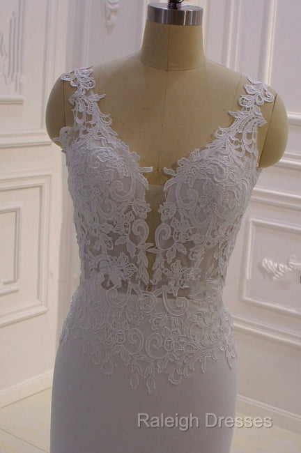 Real Long Vintage Lace Wedding Dresses Mermaid Sleeveless Bridal Gowns ...