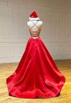 Red Satin Long Prom Dresses, Simple A Line Prom Dresses