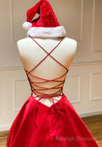 Red Satin Long Prom Dresses, Simple A Line Prom Dresses