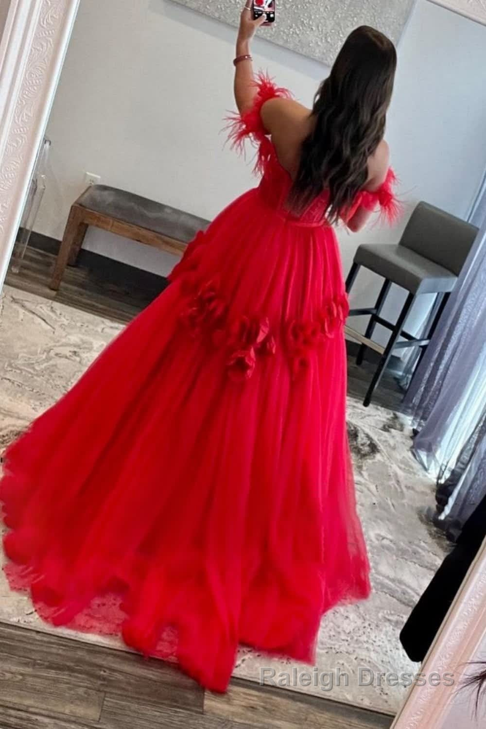 Red A Line Corset Long Prom Dress with 3D Flowers Secondary image