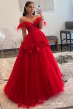 Red A Line Corset Long Prom Dress with 3D Flowers