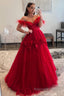 Red A Line Corset Long Prom Dress with 3D Flowers