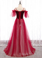 Red A-Line Floor Length Off Shoulder Long Prom Dress, Red Long Evening Dress