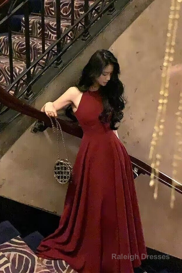 Red A Line Long Prom Dress Halter Formal Party Gown Main image