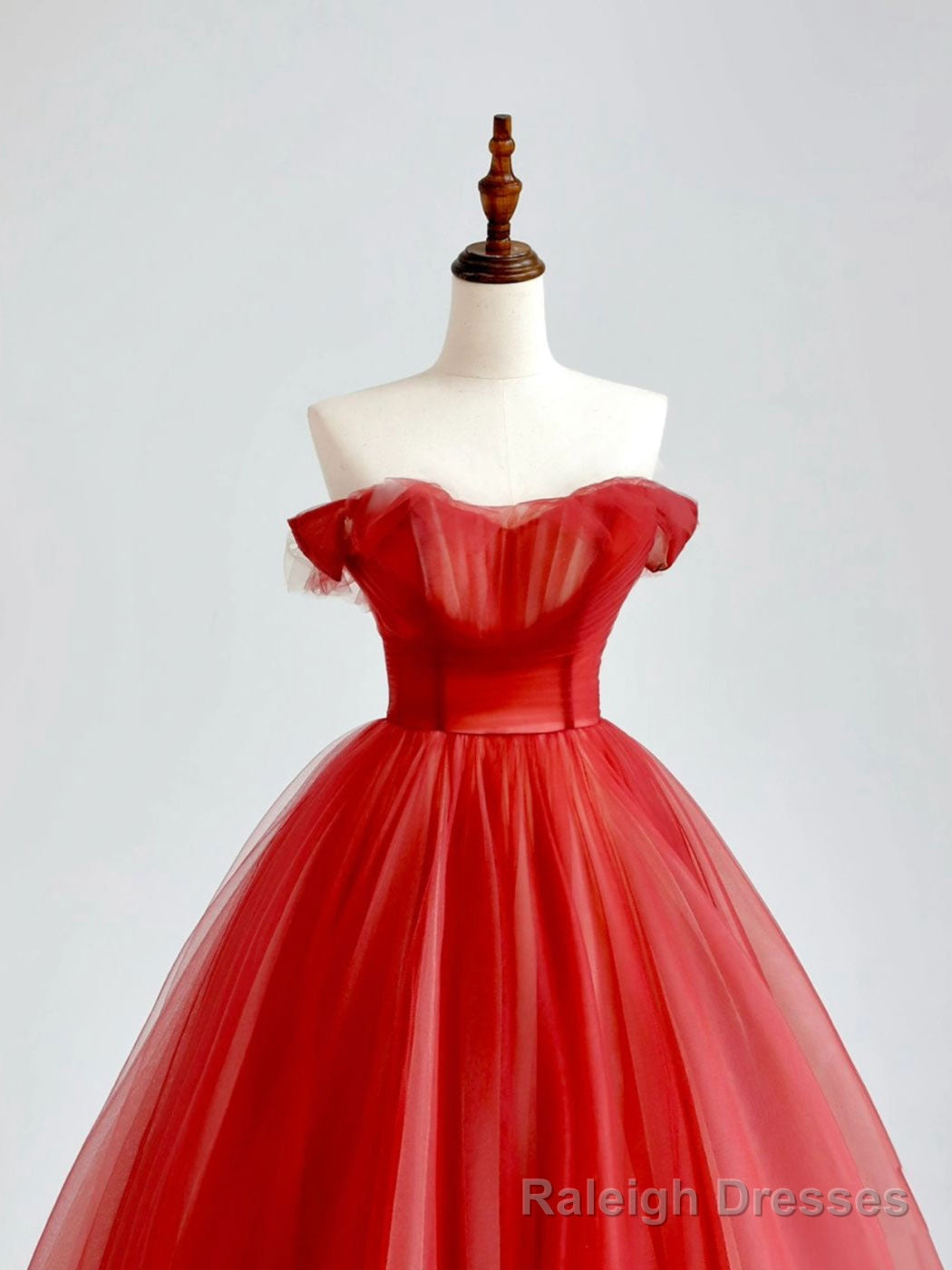 Red A-Line Long Prom Dress, Red Tulle Formal Graduation Dresses Secondary image