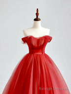Red A-Line Long Prom Dress, Red Tulle Formal Graduation Dresses