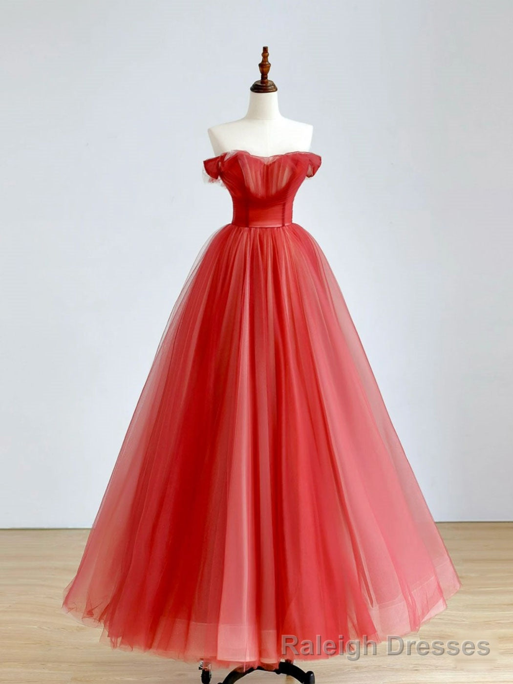 Red A Line Long Prom Dress, Red Tulle Formal Graduation Dresses