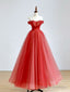 Red A Line Long Prom Dress, Red Tulle Formal Graduation Dresses