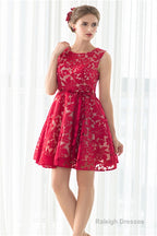 Red A-line Sleeveless Short Lace Homecoming Dresses