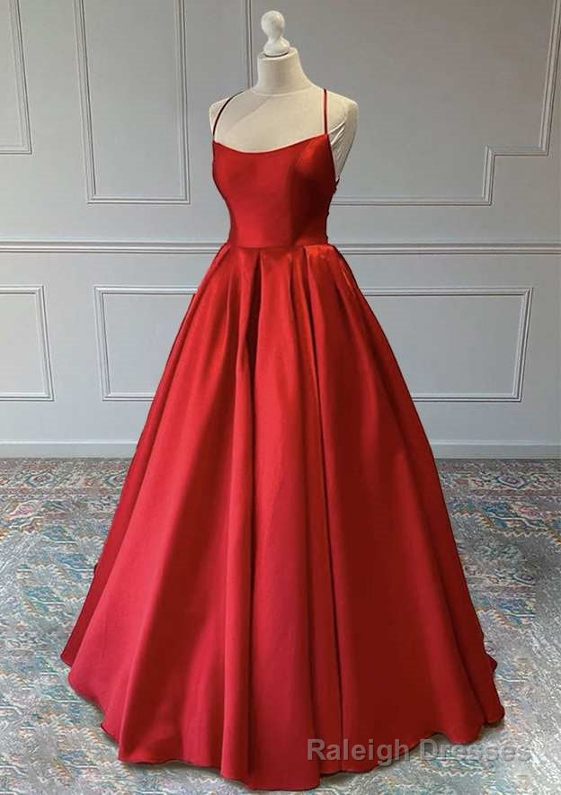 Red A-Line Sleeveless Square Neckline Satin Prom Dress Main image