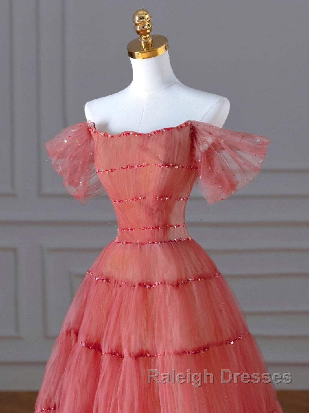 Red Aline Tulle Long Prom Dress Red Tulle Prom Graduation Dress With Beading Sequin