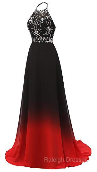 Red And Black Halter Beaded Chiffon Party Dress, A-Line Gradient Evening Dress Secondary image
