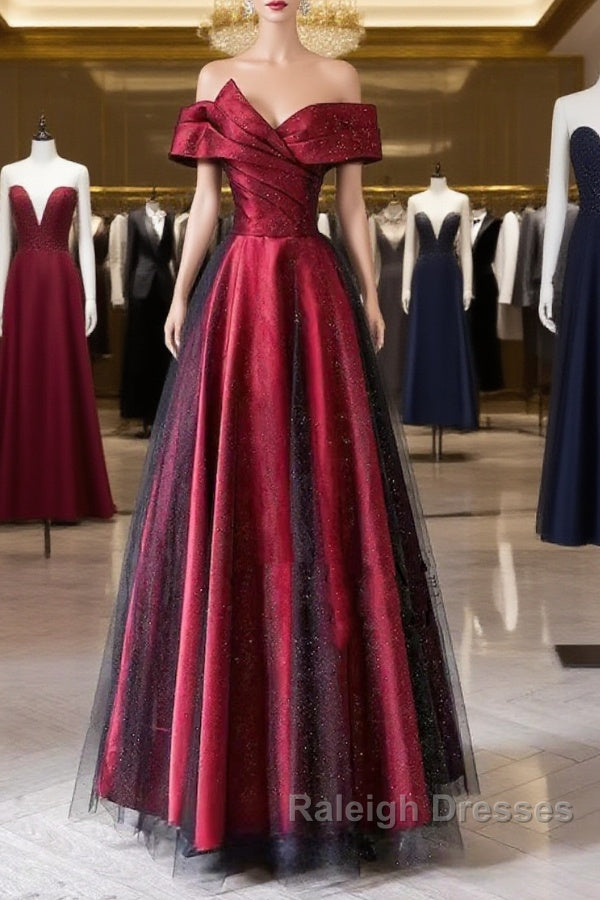 Red And Black Satin Party Dress Prom Dress, A-Line Satin Evening Dress