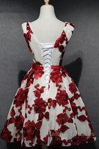 Red And White Short Homecoming Dresses Lace-Up Back Prom Dresses Pretty Prom Dresses