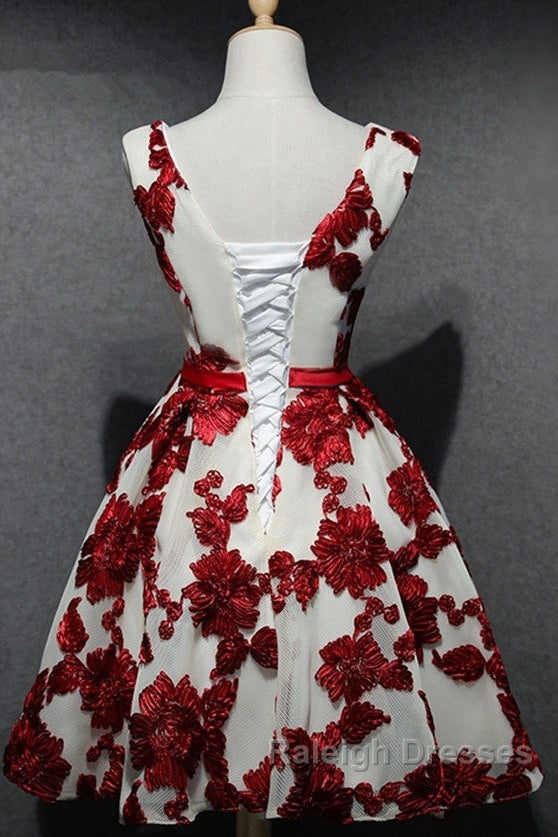 Red And White Short Homecoming Dresses Lace-Up Back Prom Dresses Pretty Prom Dresses