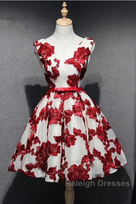 Red And White Short Homecoming Dresses Lace-Up Back Prom Dresses Pretty Prom Dresses