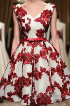 Red And White Short Homecoming Dresses Lace-Up Back Prom Dresses Pretty Prom Dresses