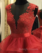 Red Appliques Ruffles Homecoming Dress