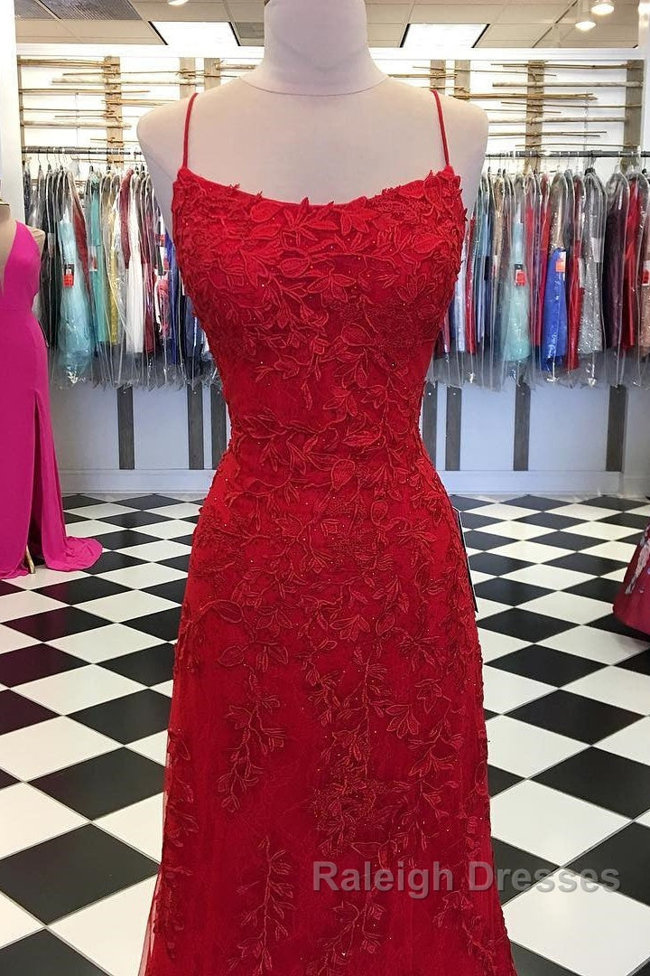 Red Backless Mermaid Lace Prom Dresses, Red Backless Lace Formal Graduation Evening Dresses Secondary image