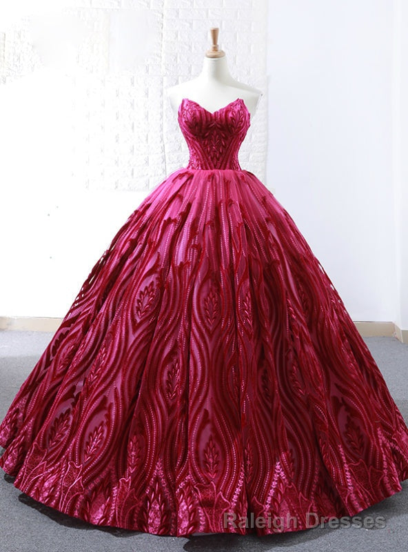 Red Ball Gown Lace Embroidery Sweetheart Floor Length Wedding Dress Main image