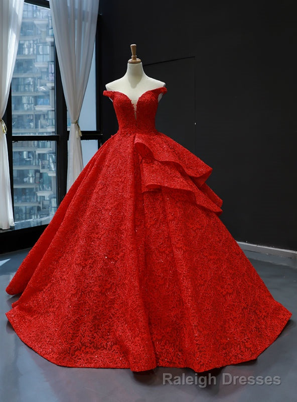 Red Ball Gown Lace Off the Shoulder Floor Length Quinceanera Dress Main image
