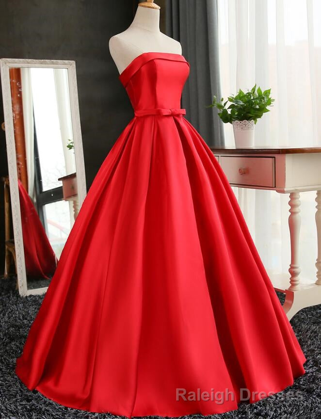Red Ball Gown Long Satin Pleats Floor Length Party Gowns Main image