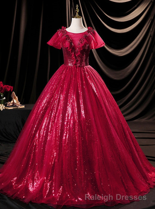 Red Ball Gown Sequins Appliques Quinceanera Dress