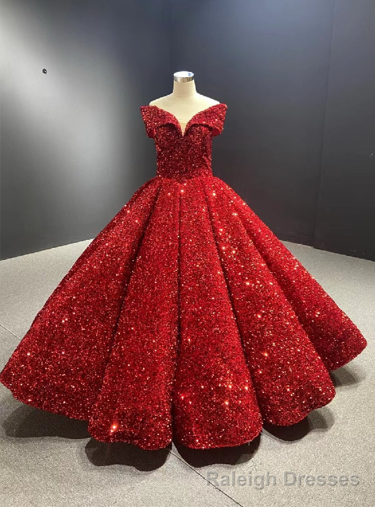Red Ball Gown Sequins Off the Shoulder Prom Dress Main image