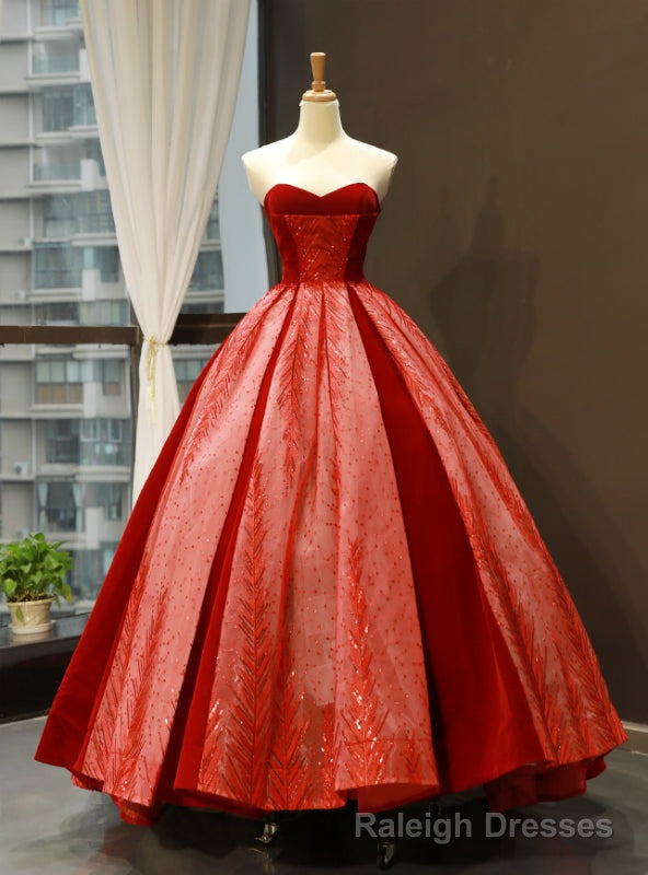 Red Ball Gowns Sweetheart Lace Sequins Long Sweet 16 Prom Dress Main image