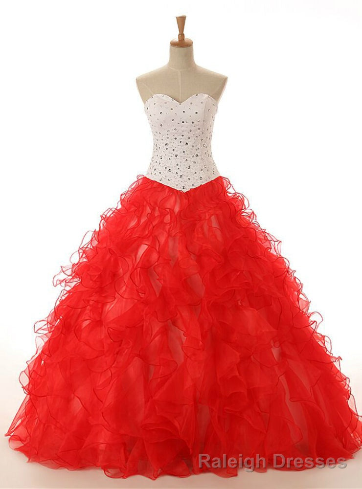 Red Ball Gown Sweetheart Neck Organza Beading Wedding Dress Main image