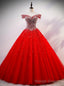Red Ball Gown Tulle off the Shoulder Beading Sequins Quinceanera Dress