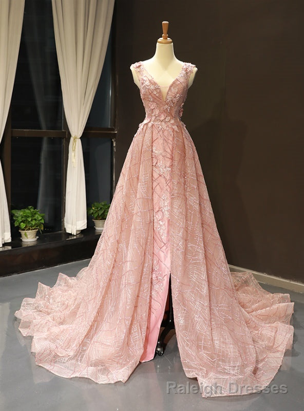 Red Ball Gown V-neck Backless Lace Appliques Sequins Prom Dress Main image