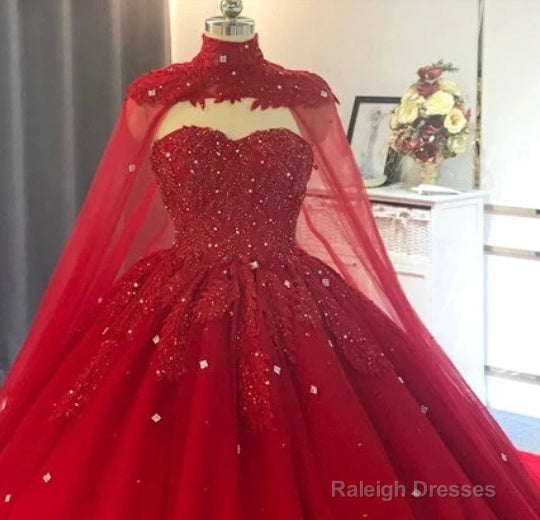 Red Ball Gown Wedding Dresses Crystals Sweet 16 Quinceanera Dress