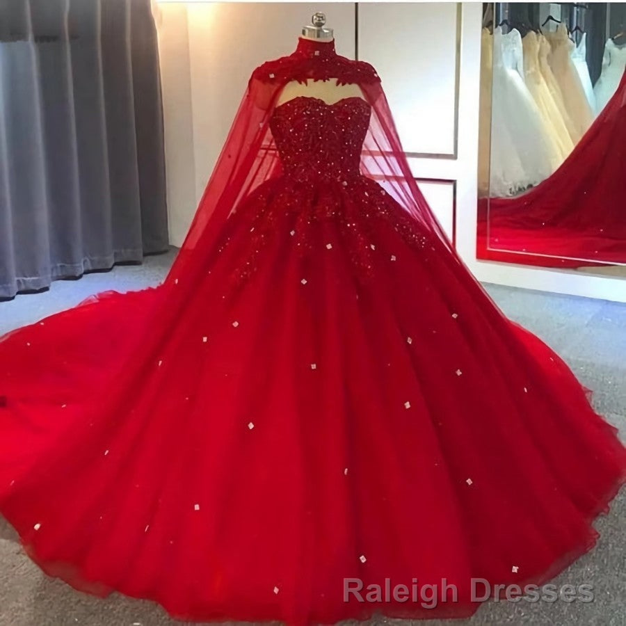 Red Ball Gown Wedding Dresses Crystals Sweet 16 Quinceanera Dress,Prom Dress with Train Secondary image