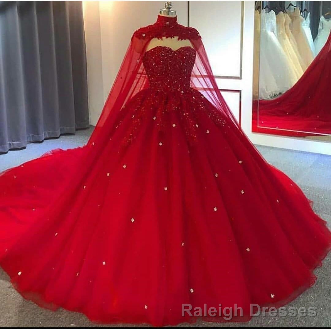 Red Ball Gown Wedding Dresses Crystals Sweet 16 Quinceanera Dress,Prom Dress with Train Main image