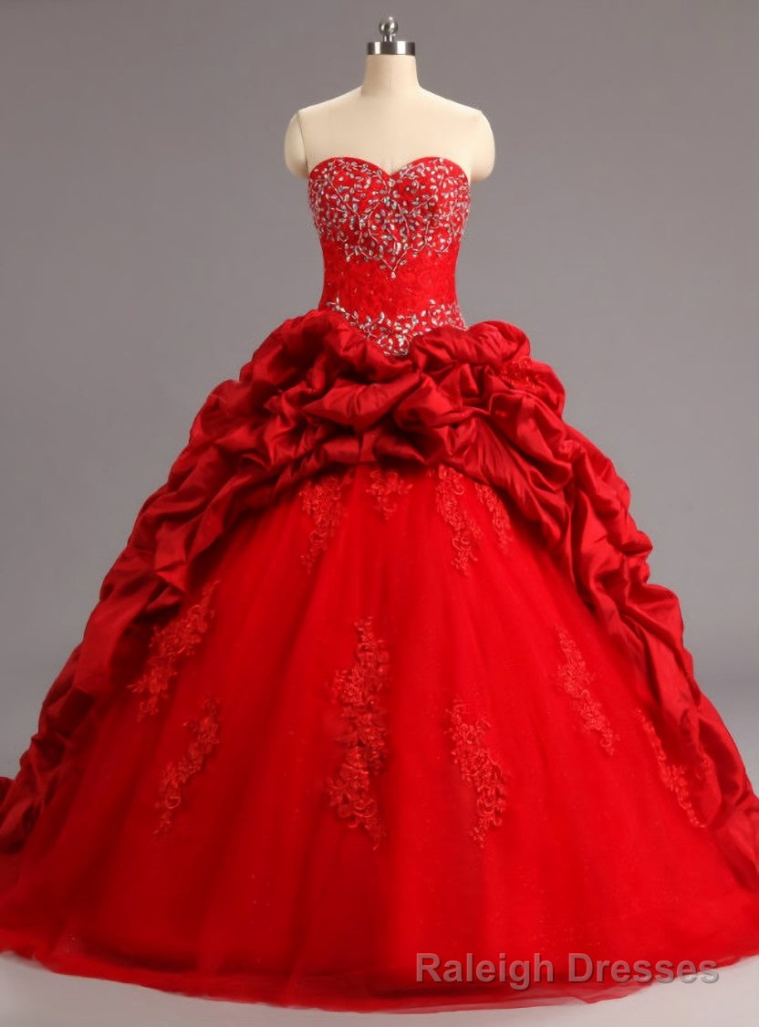 Red Ball Gowns Ruffles Tulle Taffeta Lace Appliques For 15 Year Main image