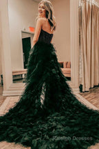 Red Beaded A-Line Tiered High Low Prom Homecoming Dress