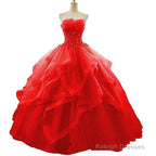 Red Beaded Lacesweet 16 Ball Gowns Layers Prom Dresseses Prom Gown Red Lace Prom Dress