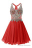 Red Chiffon Crystal Homecoming Dress