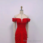 Red Chiffon Mermaid Off Shoulder Wedding Prom Dress, Red Long Formal Dress